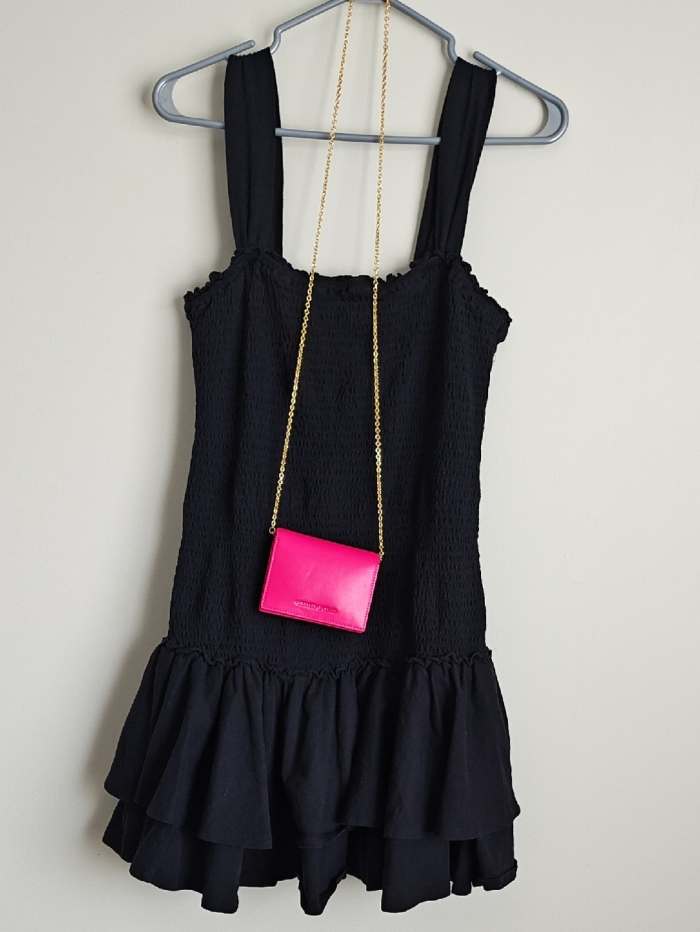 American Eagle Outfitters Black Smocked Tiered Mini Dress with Adjustable Straps - Picture 2 of 11